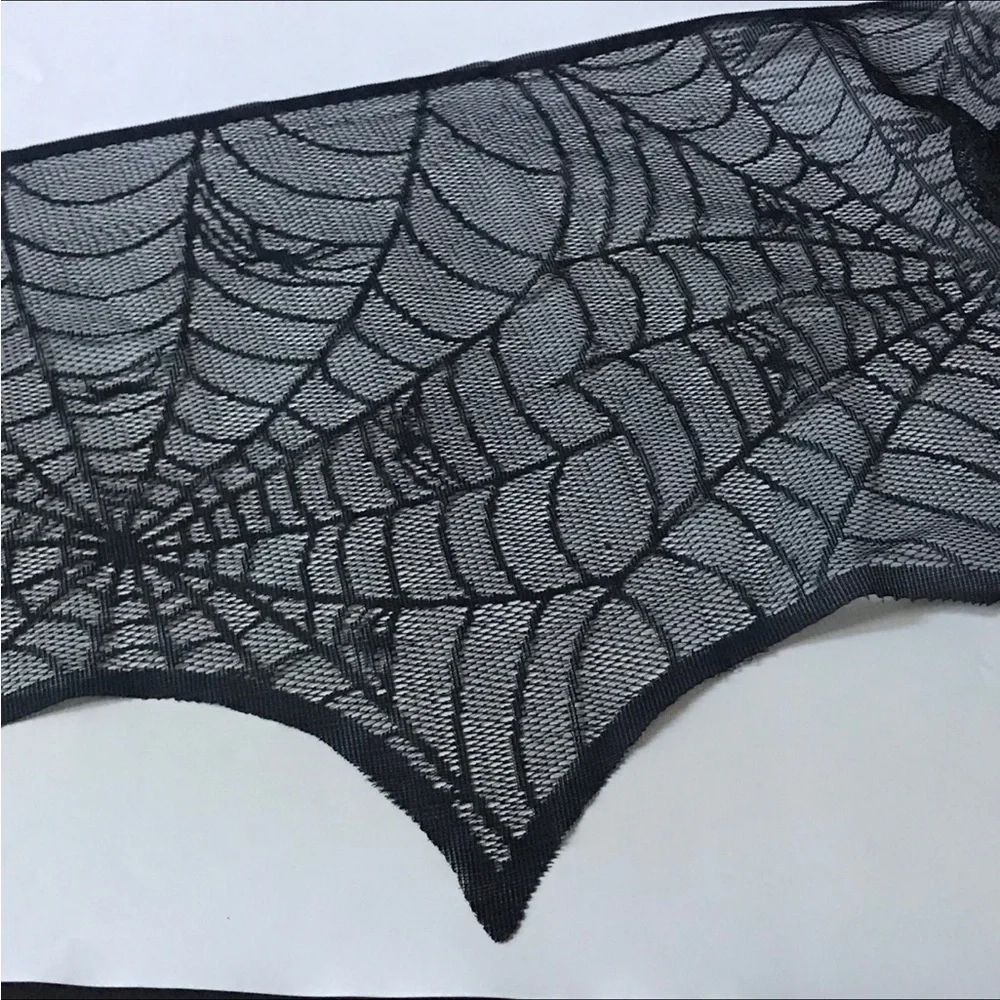 Halloween Decor Set Black Lace Spiderweb Mantle Cover/Scarf, Skulls & Pumpkins